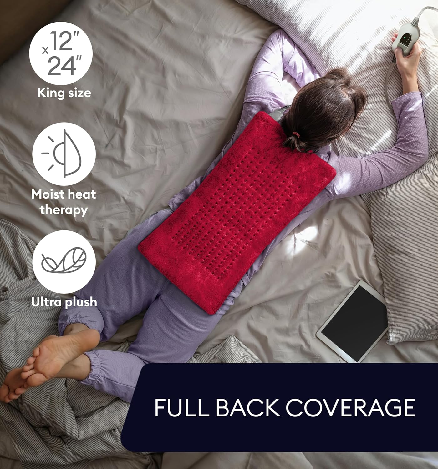 GENIANI Electric Throw - XL Heating Pad for Back Pain & Menstrual Pain Relief, Auto Shut Off, Machine Washable, Moist Heat Pad for Neck and Shoulder, Cramps Relief, Heat Patche Viva Magenta 12'‘×24’’