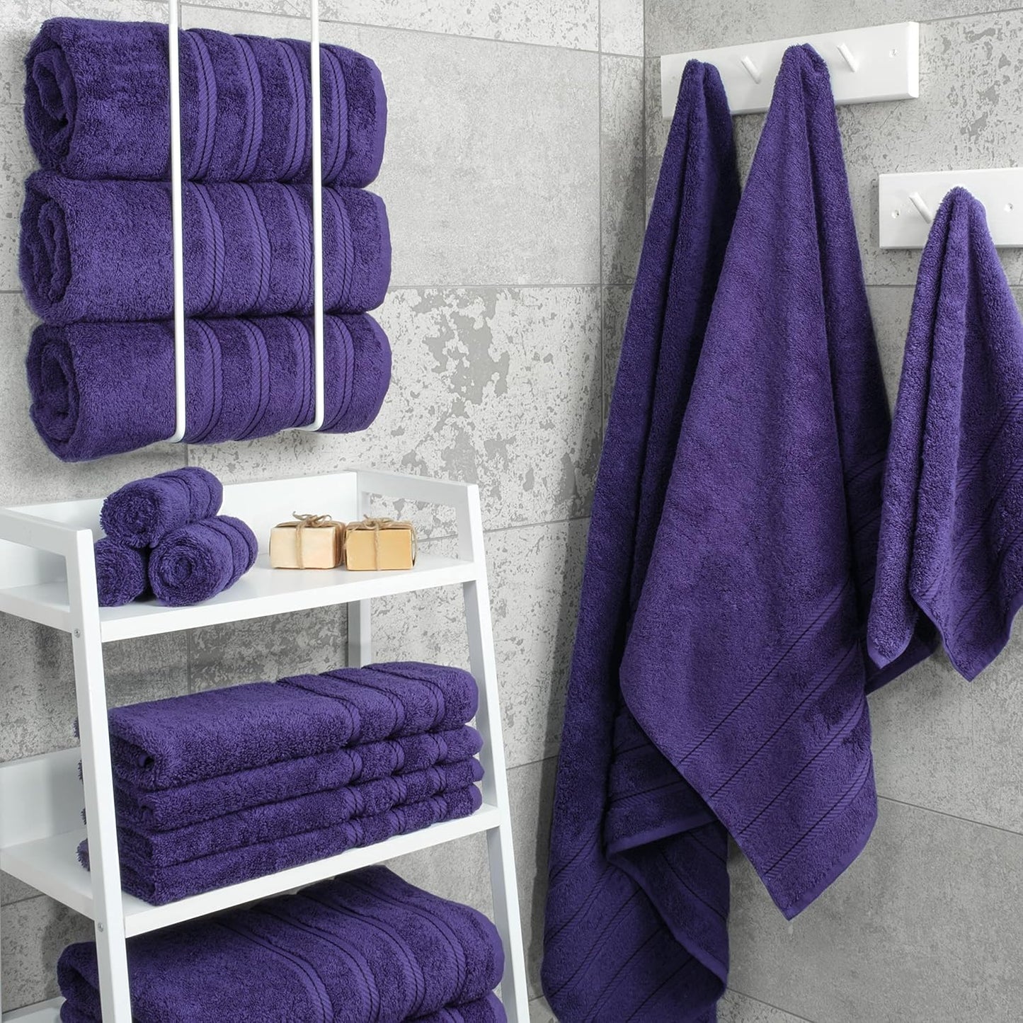 American Soft Linen Luxury 4 Piece Bath Towel Set, 600 GSM 100% Cotton Turkish Bath Towels for Bathroom, 27x54 in Extra Large Bathroom Shower Towels, Purple
