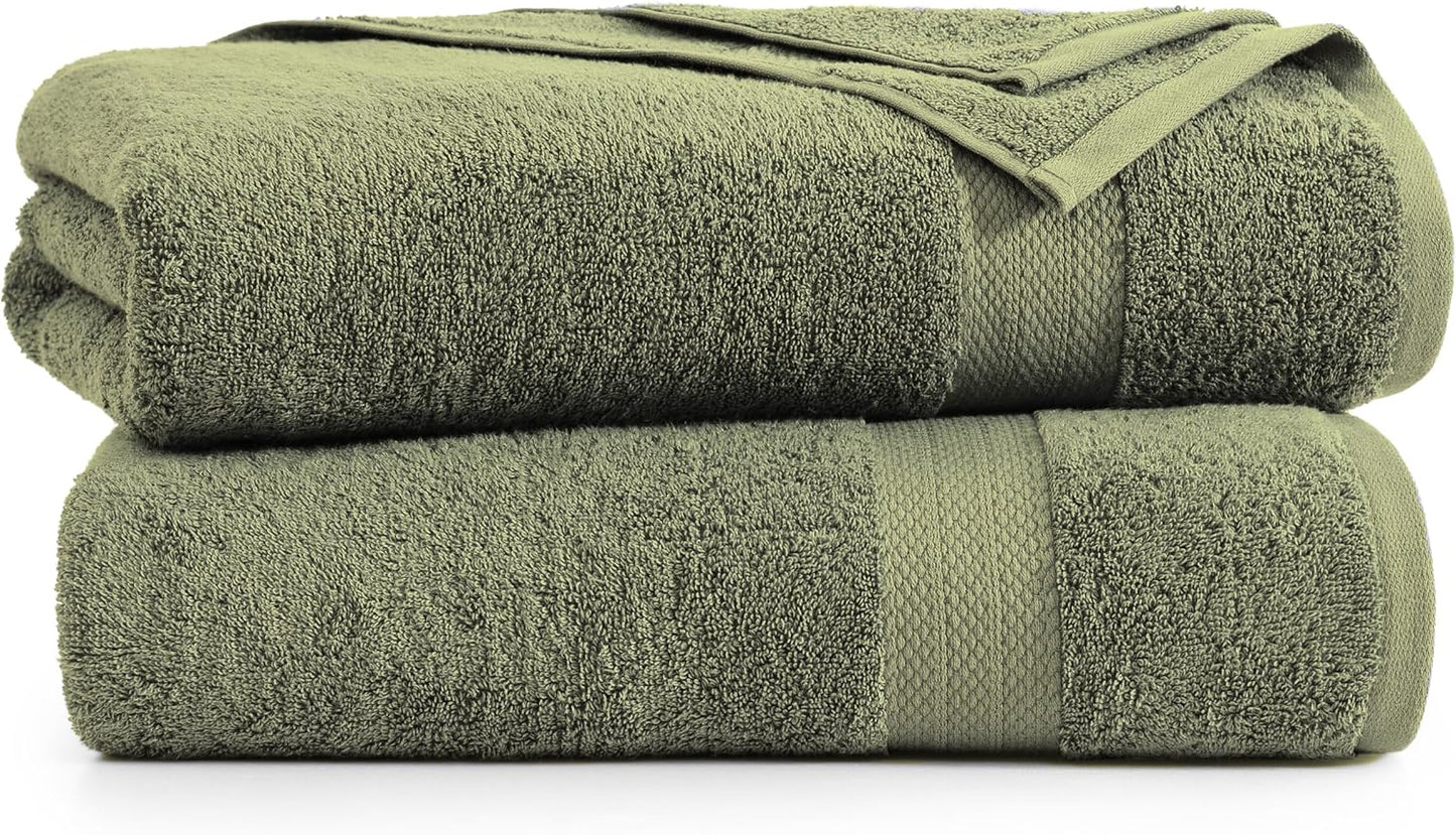 LANE LINEN 100% Cotton 2 Pack Bath Sheets (35"x66") - Ring Spun Cotton Extra Large Bathroom Towels - Quick Dry, Super Soft & Absorbent Oversized Bath Towels - Machine Wash in Cold Water - Oil Green