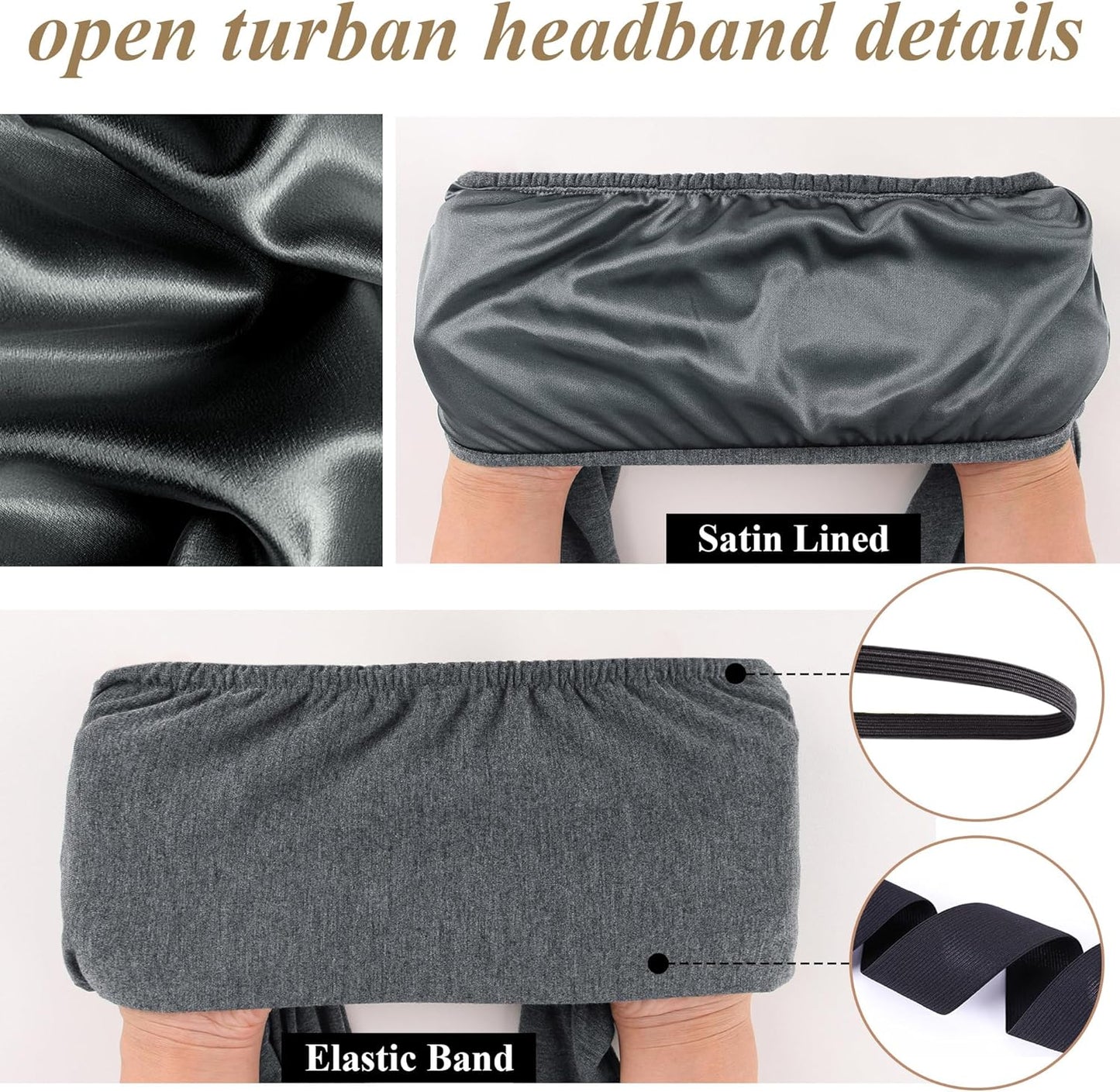 Satin Lined Open Turban Headband Mens Sweatband Sports Headband for Running,Cycling,Basketball,Yoga,Fitness Workout Stretchy Unisex Hairband