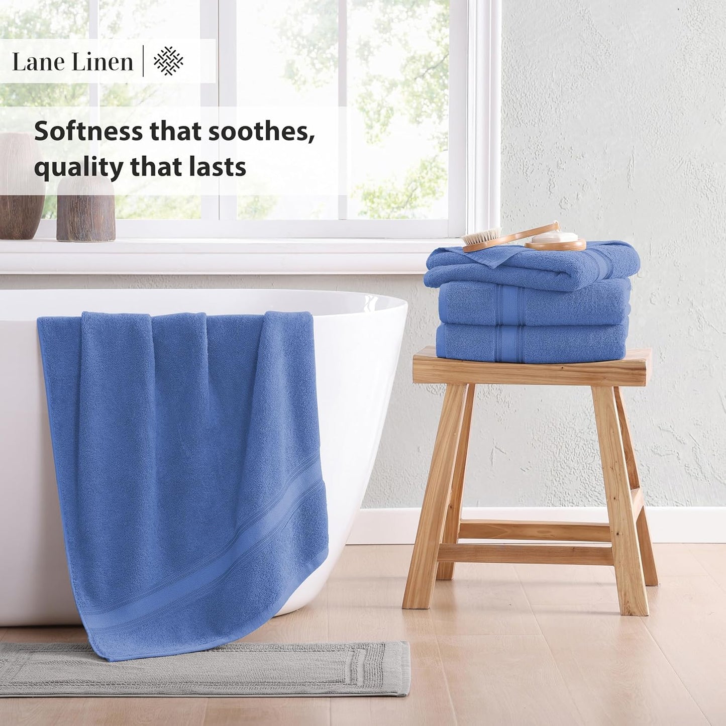 LANE LINEN Luxury Bath Towels Set - 12 Piece Set, 100% Cotton Bathroom Towels, Zero Twist, Quick Dry Shower Towel, Absorbent Bath Towel, 4 Bath Towels, 4 Hand Towels, 4 Wash Cloths - Cerulean Blue