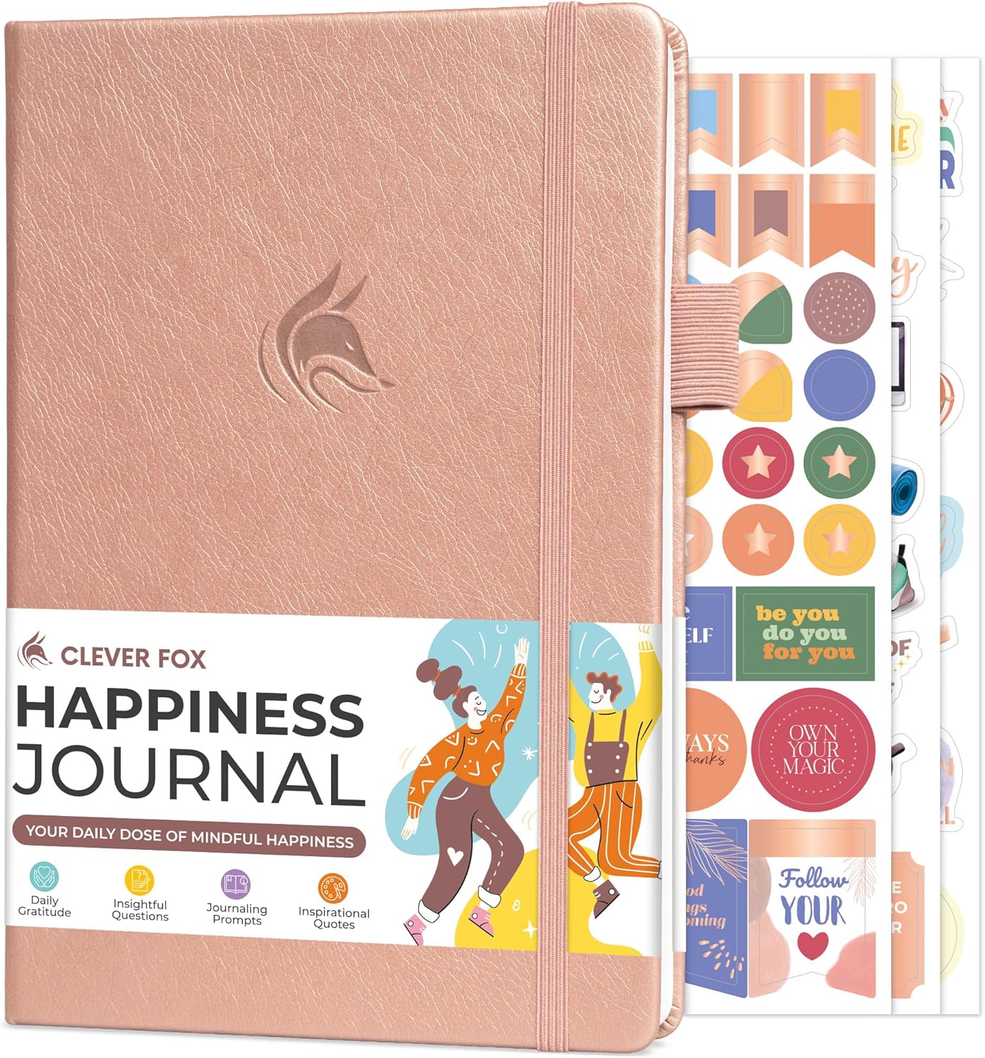 Clever Fox Happiness Notebook – Daily Positivity Journal for Women with Prompts & Positive Quotes – Affirmation & Self Esteem Gifts (Rose Gold)