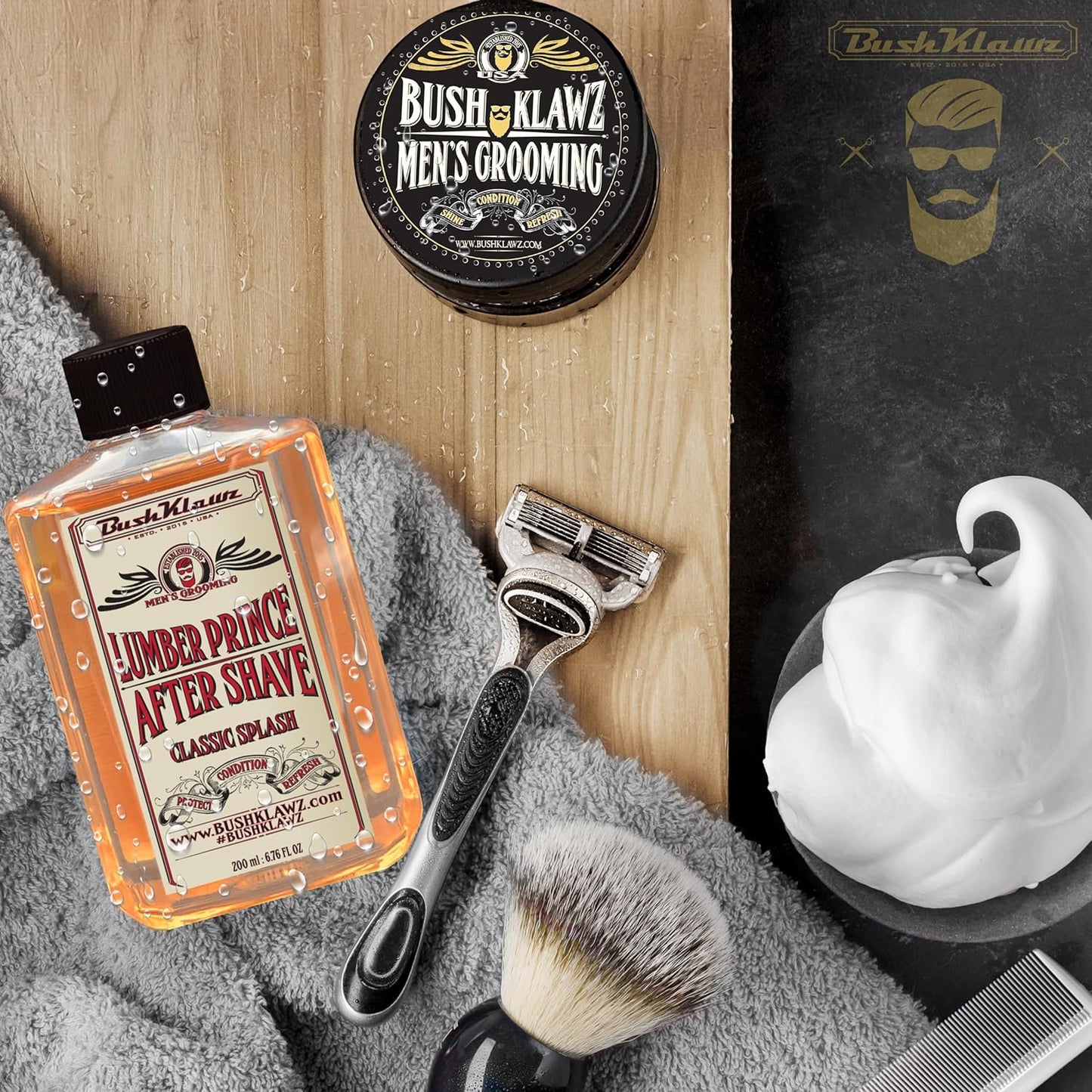 BushKlawz Classic Refreshing Cooling Soothing Barbershop After Shave Lotion Balm Toner Splash Lumber Prince Satisfy all Types of Viking Cannon Black Prime AfterShave Tonic Cologne