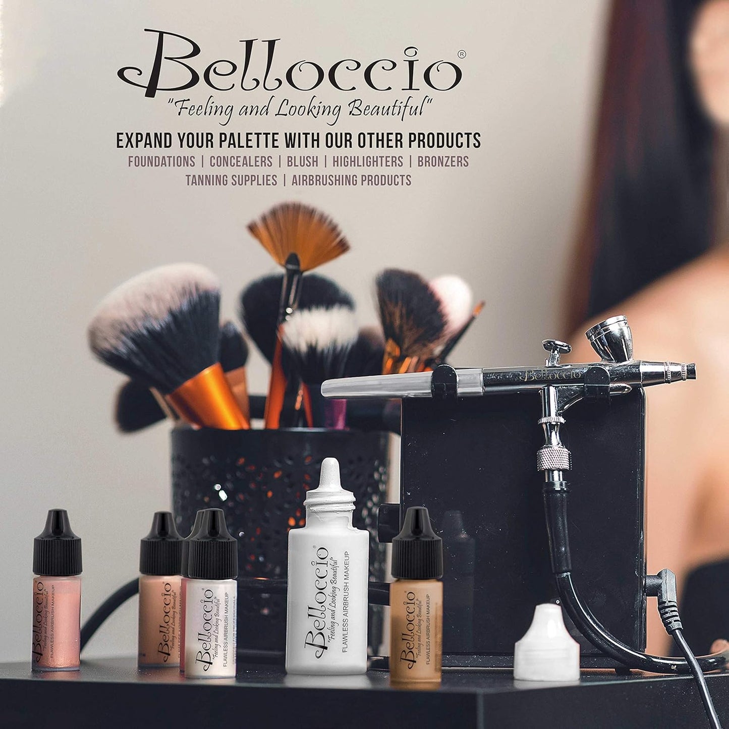 Belloccio's Professional Flawless Airbrush Makeup Shimmer Shade Set (Trio Set) in 1/4 oz. Bottles (NEW FORMULA)