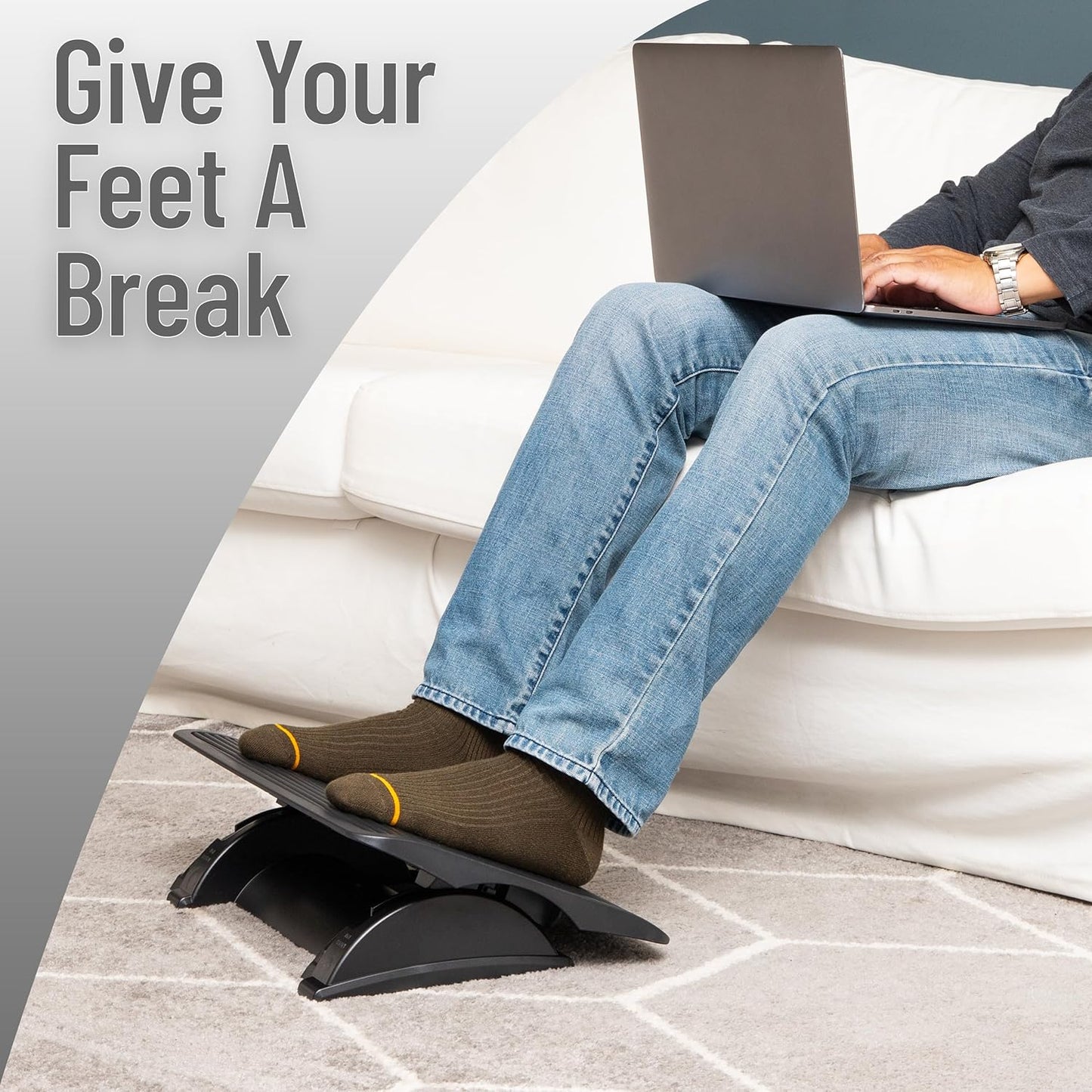 Mind Reader Foot Rest, Foot Stool, Under Desk at Work, Ergonomic, Height Adjustable, Office, 17.5"L x 13.5"W x 3.5"H, Black