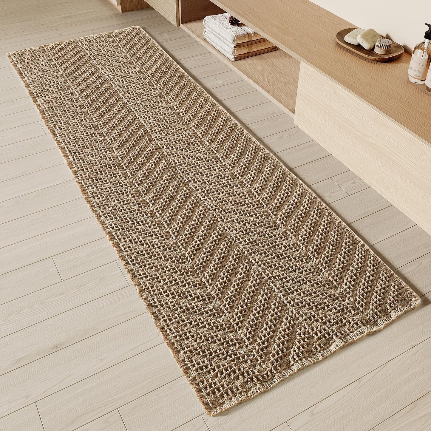 Bathroom Runner Rug Super Absorbent Non Slip Long Bath Mat Machine Washable Boho Bathroom Rugs Quick Dry Rug Runners for Hallway Bedroom Laundry Room,Brown, 2'x 6'(24" x 72")