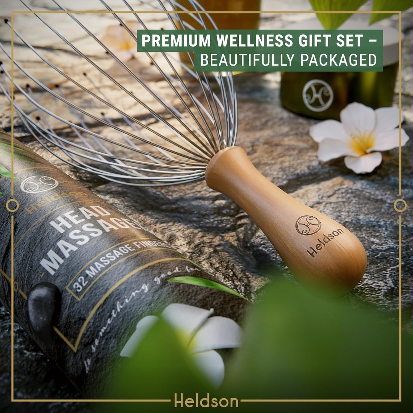 HELDSON® Premium Wire Head Massager Scalp Massage Tool - 32 Fingers Octopus Scratcher - Stress Relax Tickler - Hair Massagers Whisk - Headspa Equipment - Headscratcher Tickle Tools - Gift Men, Women