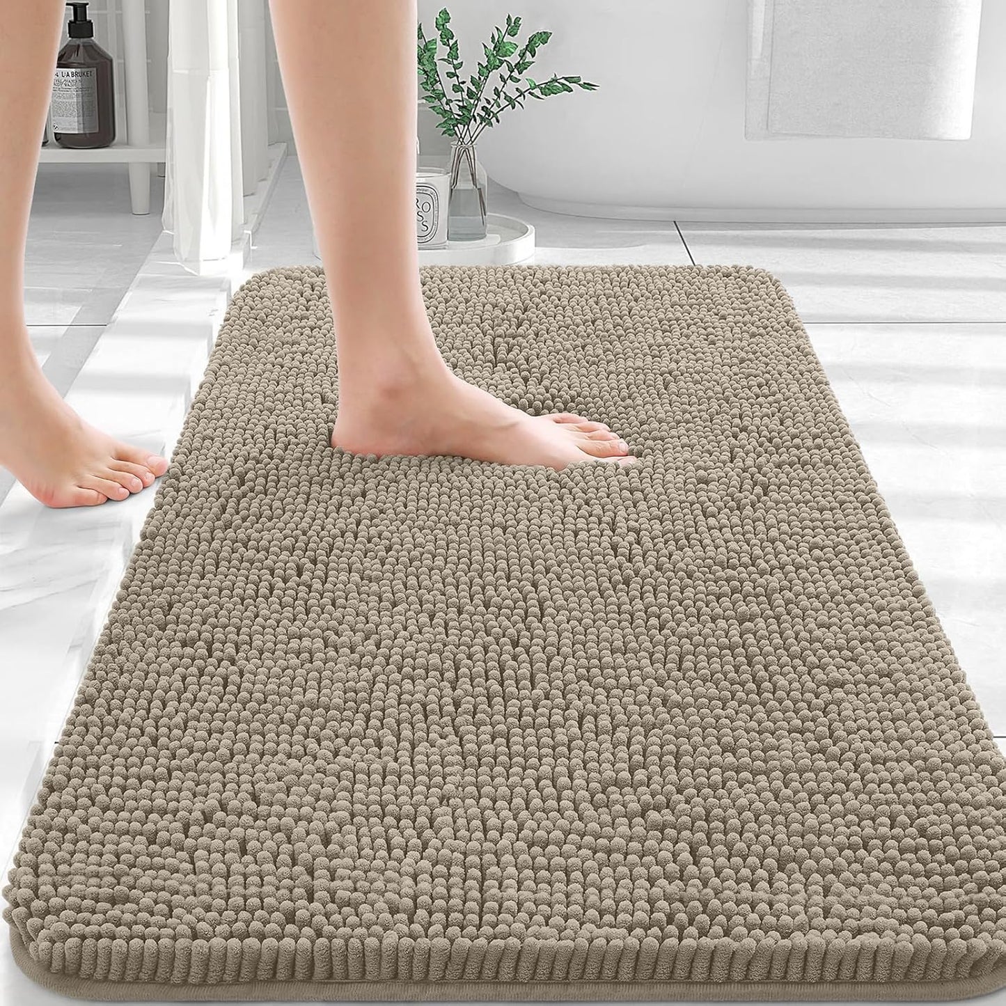 OLANLY Bathroom Rugs 36x24, Extra Soft Absorbent Chenille Bath Rugs, Rubber Backing Quick Dry, Machine Washable Bath Mats for Bathroom Floor, Tub and Shower, Home Decor Accessories, Warm Taupe