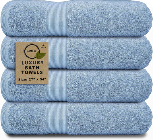 Softolle Luxury Bath Towels Set of 4 (27” x 54”) | Towels for Bathroom | Super Soft | Highly Absorbent Towels for Home, Spa, Gym (Sky Blue)