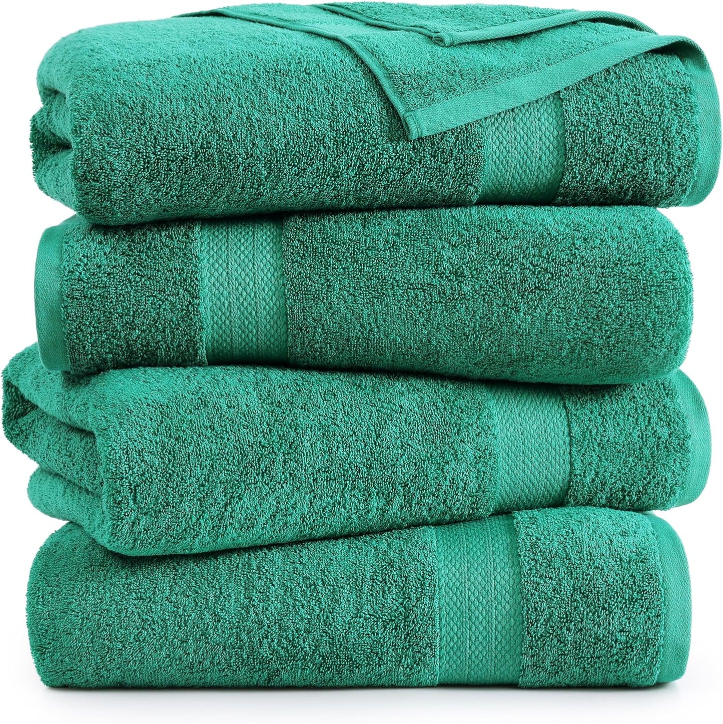 LANE LINEN 100% Cotton Bath Towels Pack of 4 (28"x54") - Ring Spun Mercerized Cotton Bathroom Towel Set - Quick Dry, Soft & Absorbent Large Bath Towels - Holds Well After Multiple Washes - Emerald