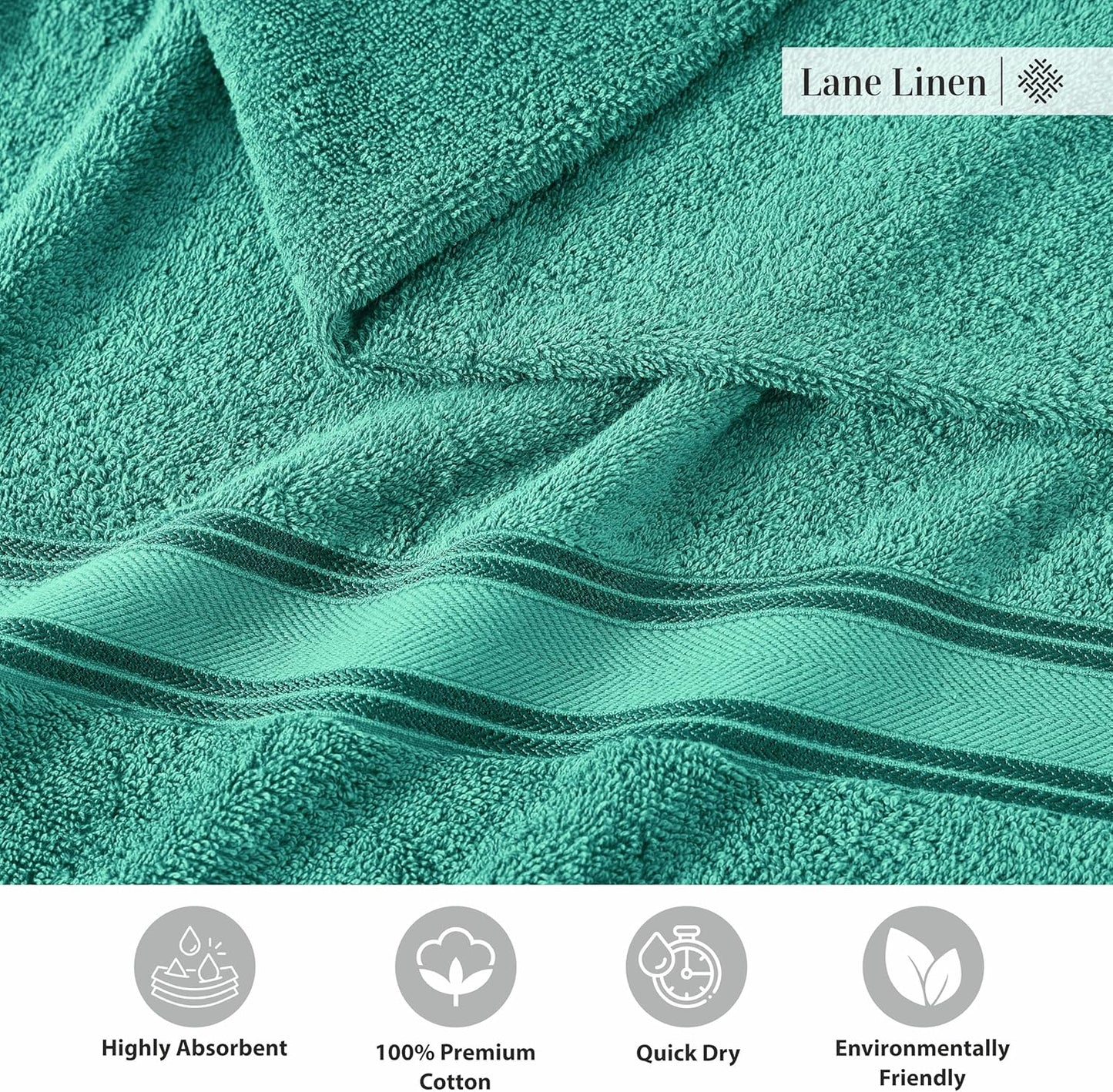 Lane Linen 100% Cotton Bath Towels 4 Pack (28"x54") - Zero Twist, Premium Cotton Large Towels Set for Bathroom - Quick Dry, Soft & Absorbent Large Bath Towel Set - Oeko Tex Certified, Pre Shrunk- Teal