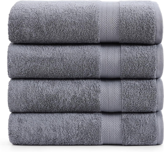 LANE LINEN 100% Cotton 4 Pack Bath Sheets (35"x66") - Ring Spun, Extra Large Cotton Bath Towels Set - Quick Dry, Soft & Absorbent Oversized Towel Set - Remains Soft After Multiple Washes - Cool Grey