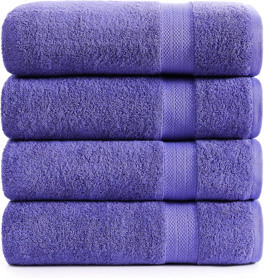 LANE LINEN 100% Cotton Bath Towels Set of 4 (28"x54") - Ring Spun Mercerized Cotton Bathroom Towel Set - Quick Dry, Soft & Absorbent Large Bath Towels - Holds Well After Multiple Washes - Blue Irish
