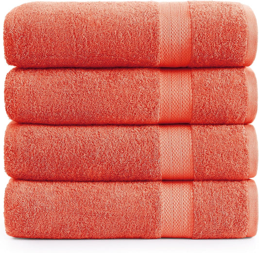 Lane Linen 100% Cotton 4 Pack Bath Sheets (35"x66") - Ring Spun Cotton - Extra Large Bath Towels Set - Quick Drying, Soft & Absorbent Oversized Bathroom Towel Sets - Spa & Hotel Quality - Living Coral