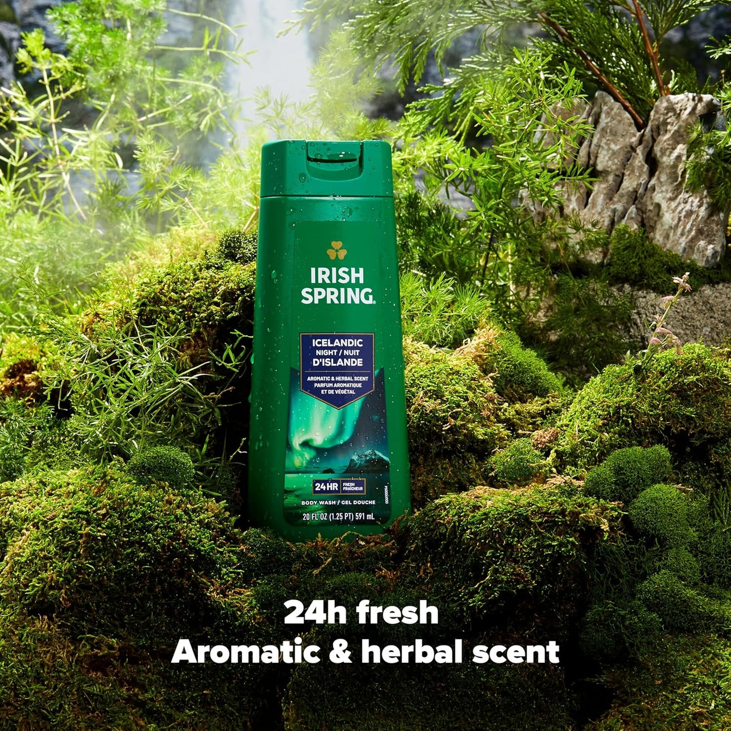 Irish Spring Icelandic Night Moisturizing Face and Body Wash for Men, 24 Hour Fresh, Paraben Free, Aromatic and Herbal Scent, 20 fl oz Bottle (Pack of 4)