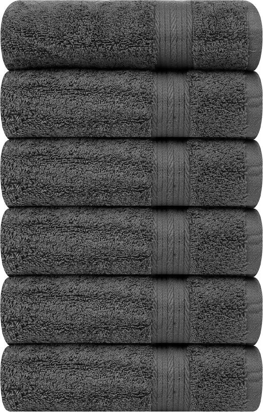 Ample Decor Hand Towels for Bathroom 18 X 28 Inch 600 GSM 100% Cotton, Soft Absorbent - 6 Pcs Gray