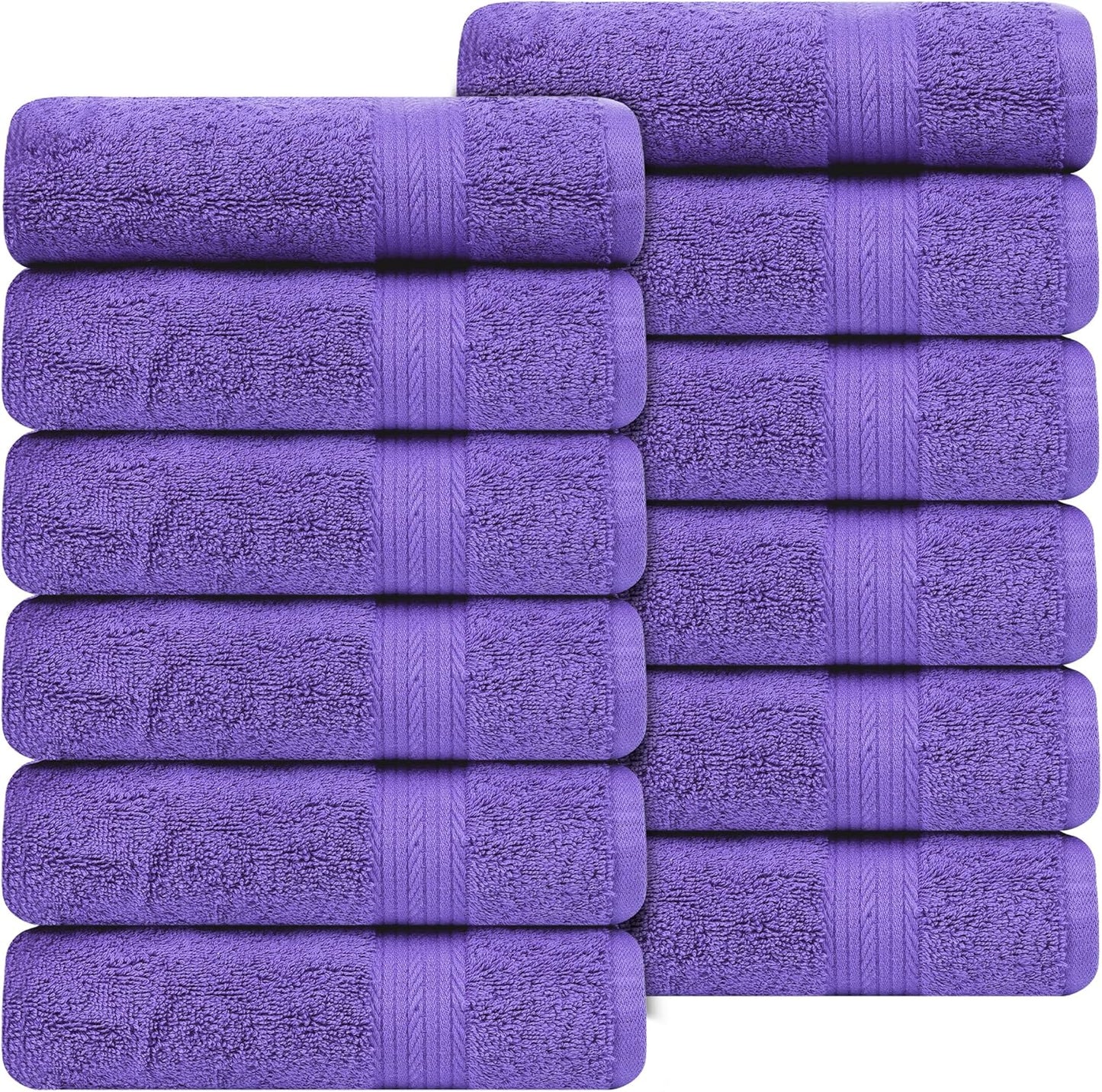 Ample Decor Hand Towel 18 X 28 Inch Pack of 12 600 GSM 100% Cotton, Oeko Tex Certified Soft Absorbent Thick Durable Premium Quality, for Hotel, Bathroom, Spa, Gym - Machine Washable - Purple