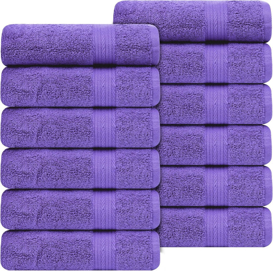 Ample Decor Hand Towel 18 X 28 Inch Pack of 12 600 GSM 100% Cotton, Oeko Tex Certified Soft Absorbent Thick Durable Premium Quality, for Hotel, Bathroom, Spa, Gym - Machine Washable - Purple