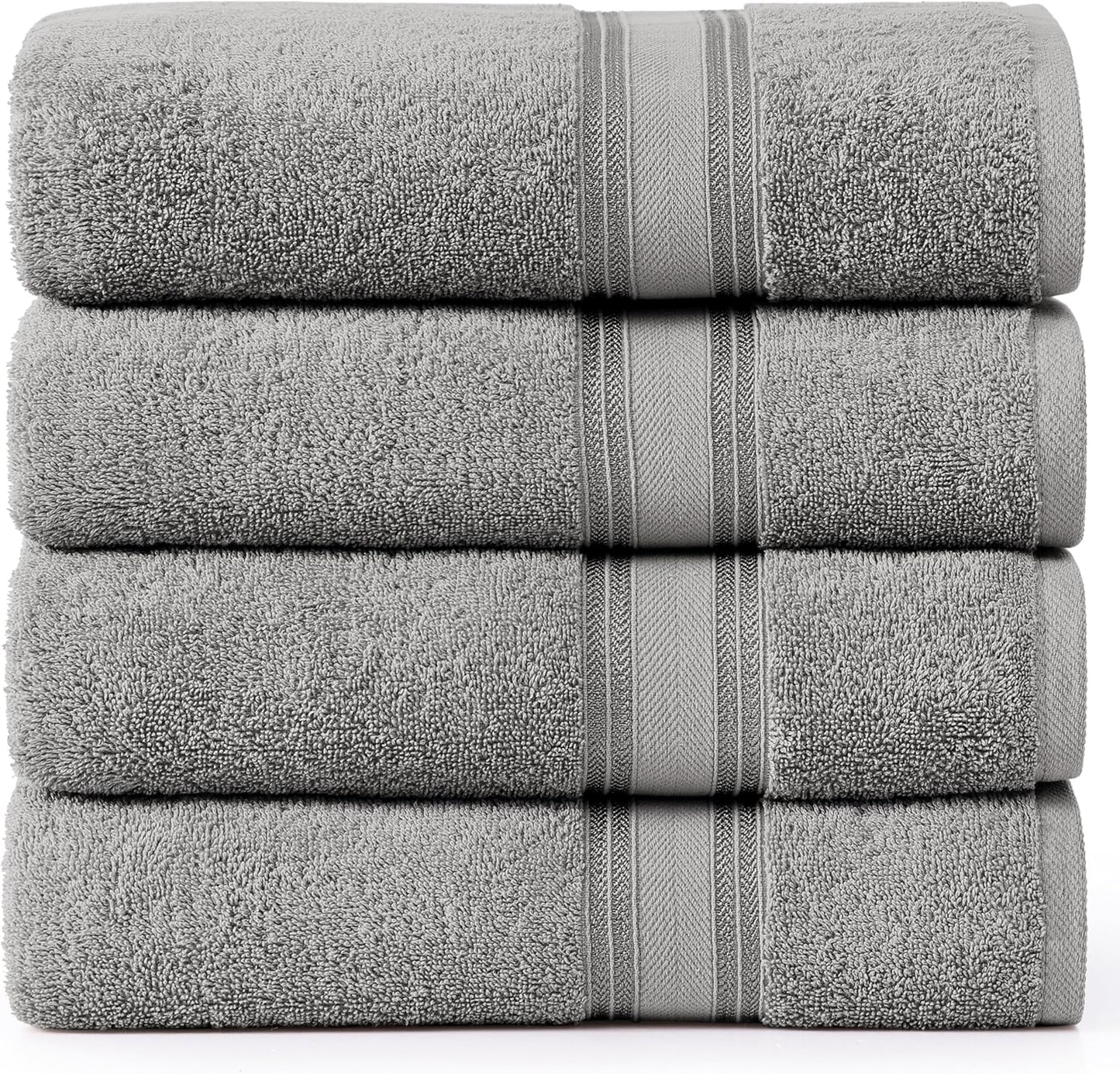 LANE LINEN 100% Cotton Bath Towels Set of 4 (28"x54") - Zero Twist, Mercerized Cotton Extra Large Bathroom Towel Sets - Quick Dry, Soft & Absorbent Grey Towels Set - Pre Shrunk, Fade Resistant - Grey