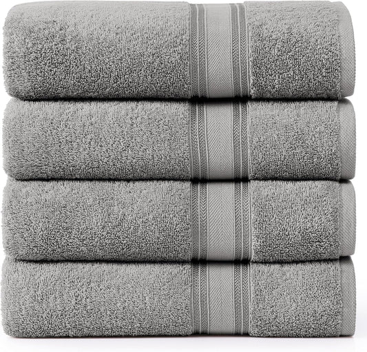 LANE LINEN 100% Cotton Bath Towels Set of 4 (28"x54") - Zero Twist, Mercerized Cotton Extra Large Bathroom Towel Sets - Quick Dry, Soft & Absorbent Grey Towels Set - Pre Shrunk, Fade Resistant - Grey