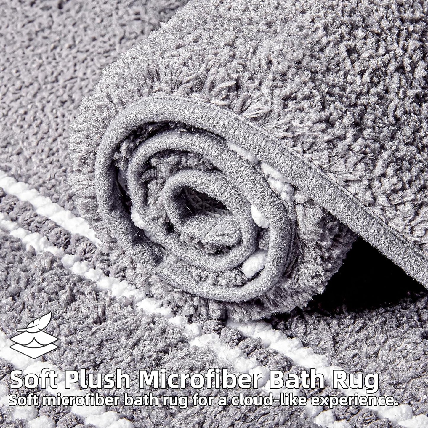 Bathroom Rugs 17x24 Extra Soft Absorbent Bath Mat Chenille Non Slip Shower Mat Rubber Backing Machine Washable Bath Mats for Bathroom Shaggy Grey Bath Rugs for Tub, Hallway