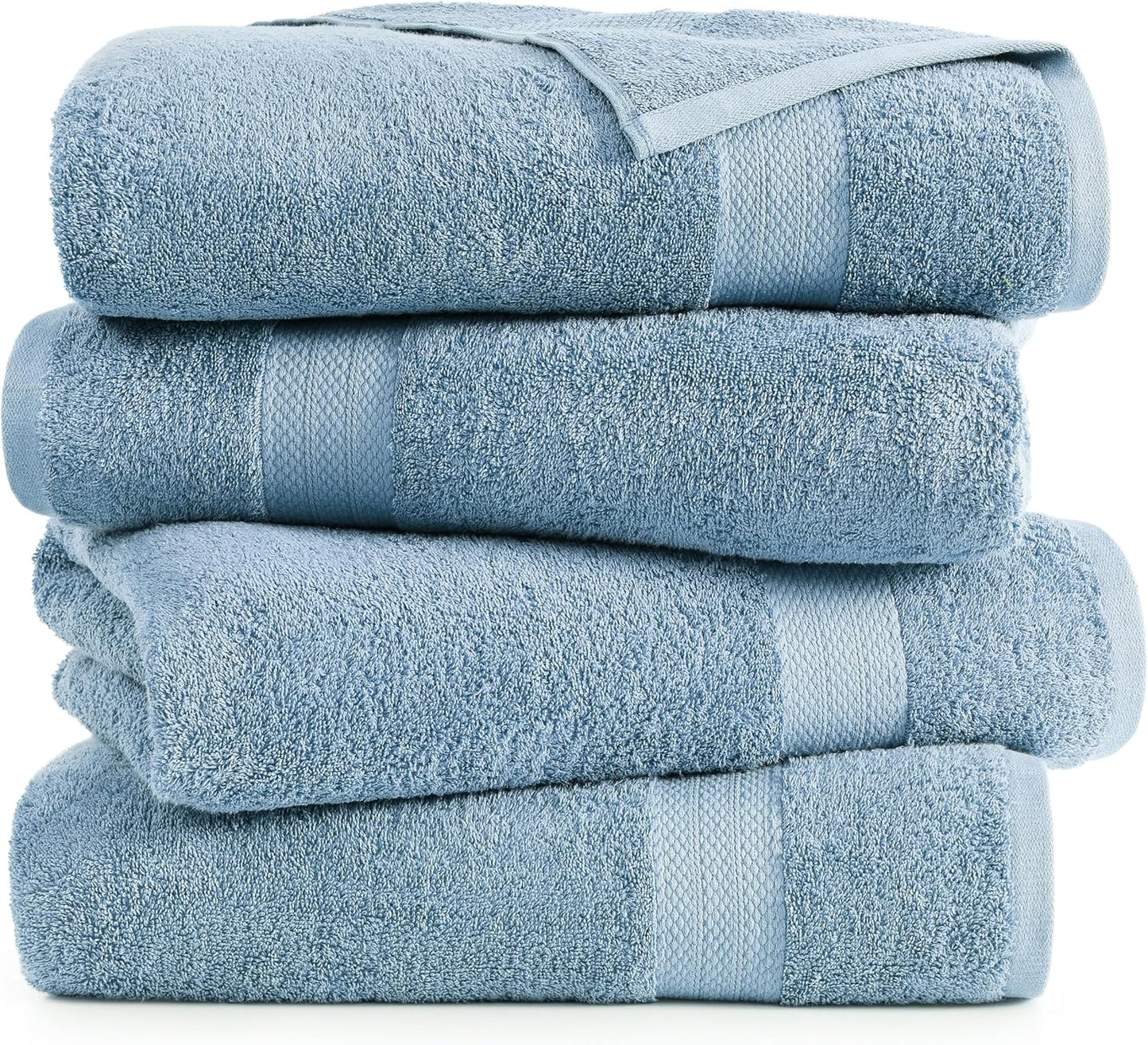 LANE LINEN 100% Cotton 4 Pack Bath Towels (28"x54") - Ring Spun Mercerized Cotton Bathroom Towels Set - Quick Dry, Soft & Absorbent Large Bath Towels - Machine Wash in Cold Water - Cerulean Blue