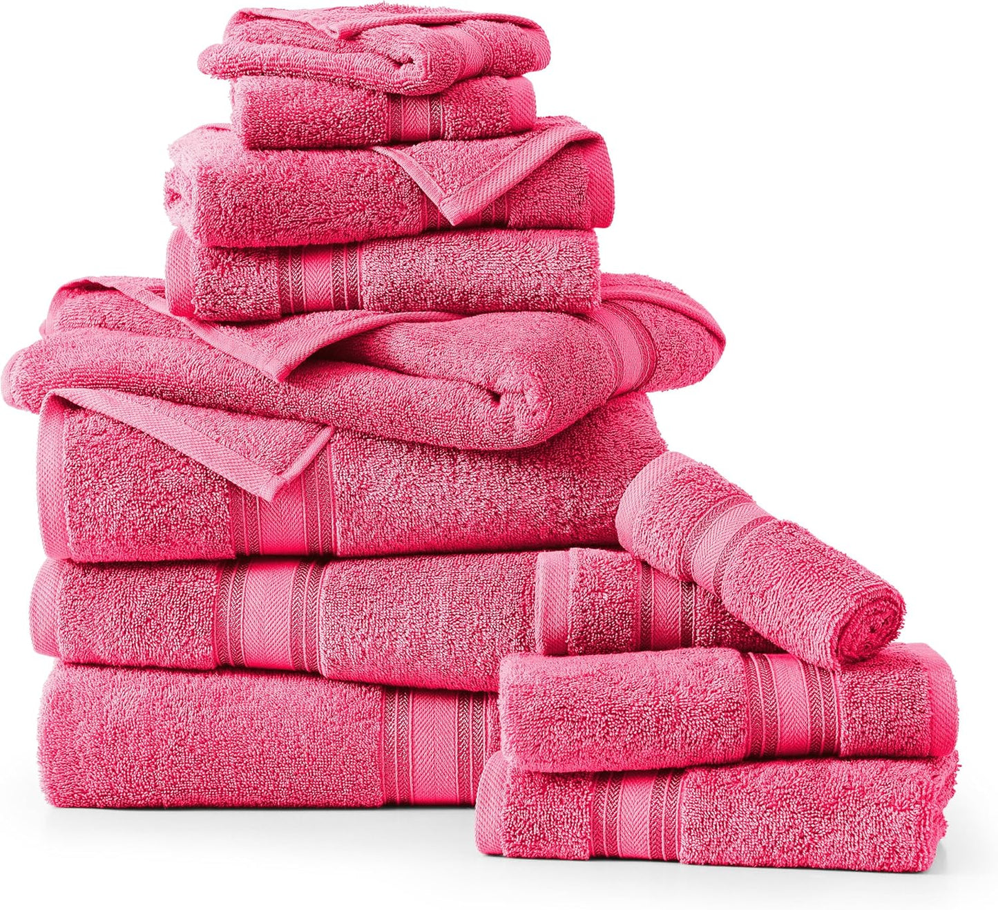 LANE LINEN Luxury Bath Towels Set - 12 Piece (4 Bath Towels, 4 Hand Towels, 4 Washcloths), 100% Cotton, Zero Twist, Super Soft & Extra Absorbent - Fuchsia