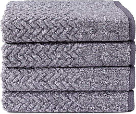 Texere 100% Organic Cotton Jacquard 650 GSM Premium Bath Towel Sets - Extra Absorbent Quick Dry Towel Wrap (Cable, Granite, 4 Bath Towels)