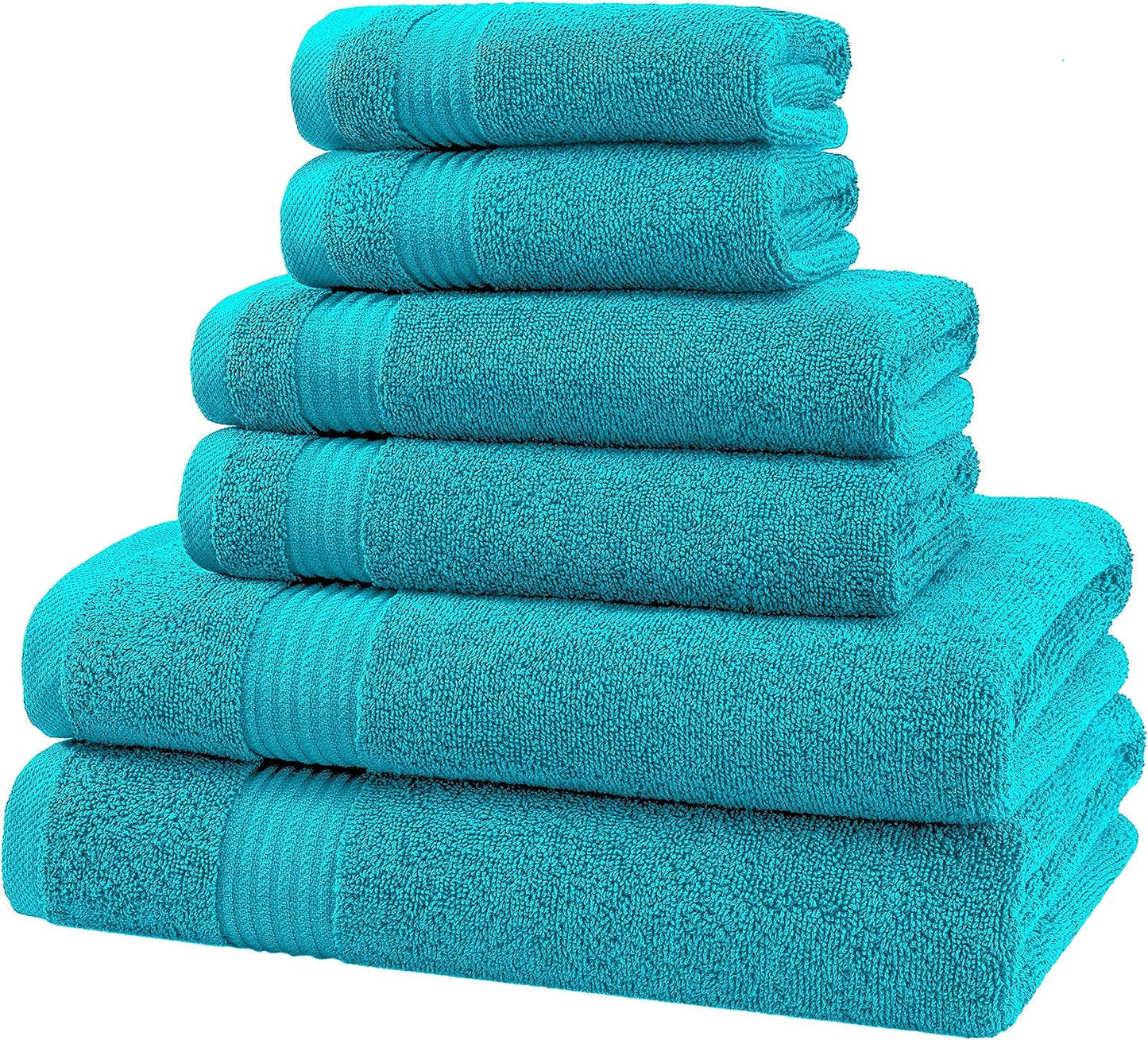 American Veteran Towel, 6 Piece Towel Set for Bathroom, 100% Cotton Turkish Bathroom Towels, 2 Bath Towels 2 Hand Towels 2 Washcloths, Aqua Blue
