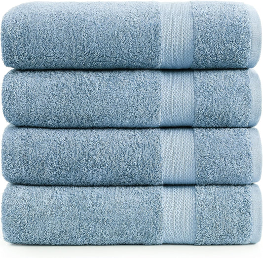 LANE LINEN 100% Cotton 4 Pack Bath Towels (28"x54") - Ring Spun Mercerized Cotton Bathroom Towels Set - Quick Dry, Soft & Absorbent Large Bath Towels - Machine Wash in Cold Water - Cerulean Blue