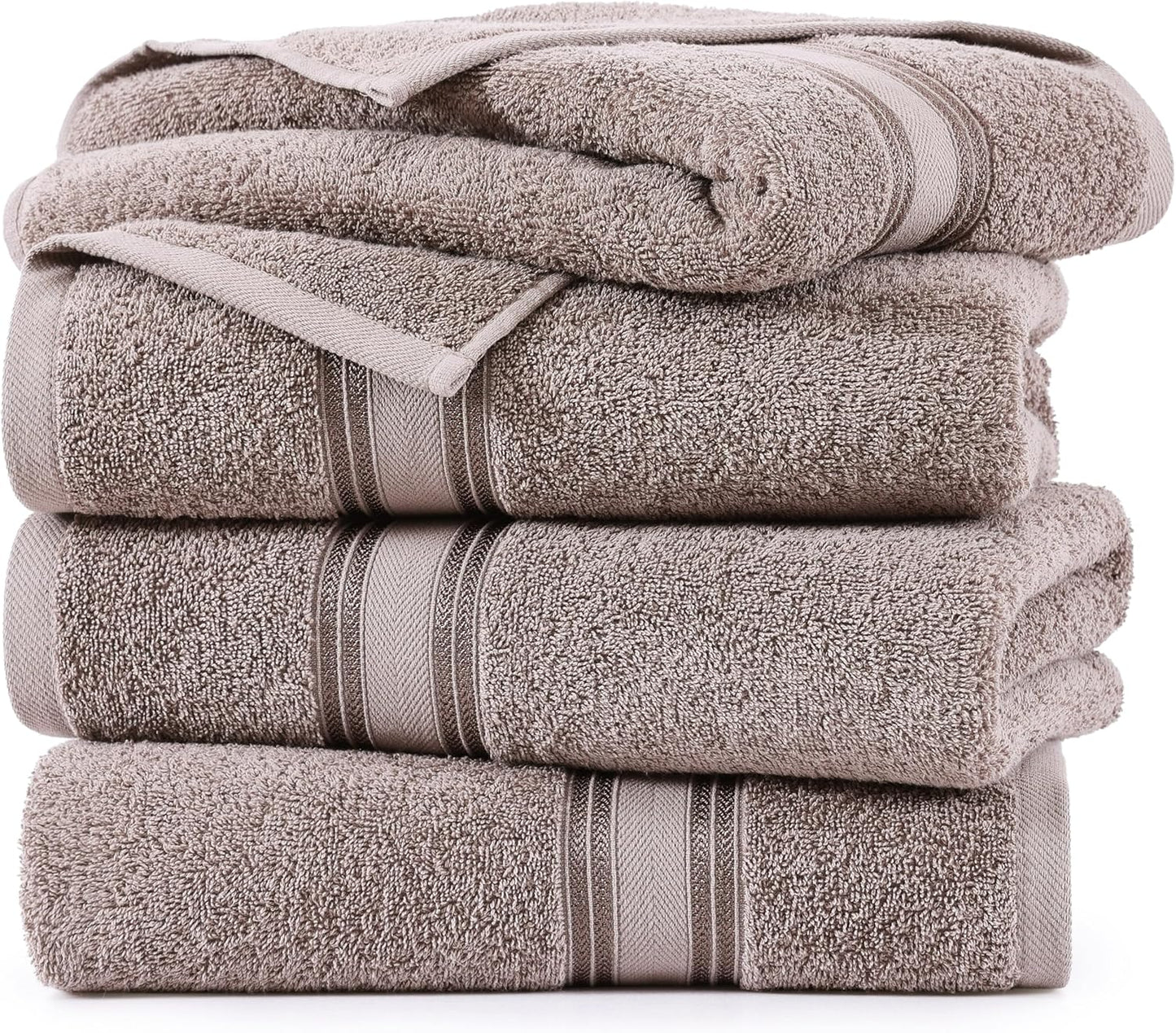 LANE LINEN 100% Cotton Bath Towels Set of 4 (30"x60") - Zero Twist, Mercerized Cotton Bathroom Towel Set - Quick Dry, Soft & Absorbent Large Bath Towels - Mininmal Linting After 3 Washes - Platinum