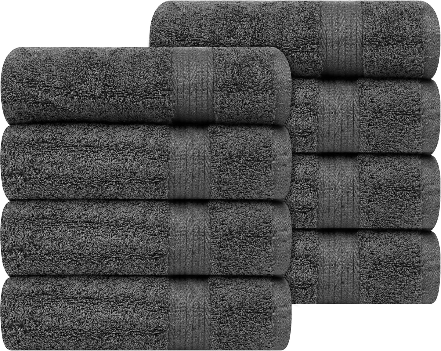 Ample Decor Hand Towel 18 X 28 Inch Pack of 8 600 GSM 100% Cotton,Oeko Tex Certified Soft Absorbent Thick Durable Premium Quality, for Hotel, Bathroom, Spa, Daily Use,Gym -Machine Washable -Grey