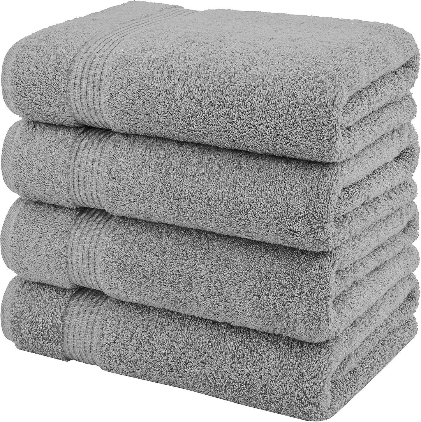 American Veteran Towel, 100% Cotton Turkish Bath Towels for Bathroom 4 Pack, 27x54 Extra Large Premium Soft Drying Bathroom Towels, Light Gray