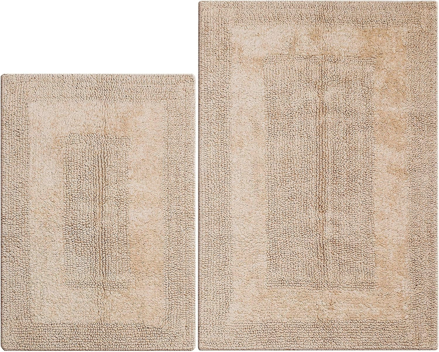 Bathroom Rugs Set 2 Piece Linen Beige Cotton Tufted Reversible Washable Bath Mats for Bathroom Floor| Quick Dry Bathroom Mat for Tub Spa Shower Toilet| Entry Way Door Mats|21x32 & 17x24 Inches