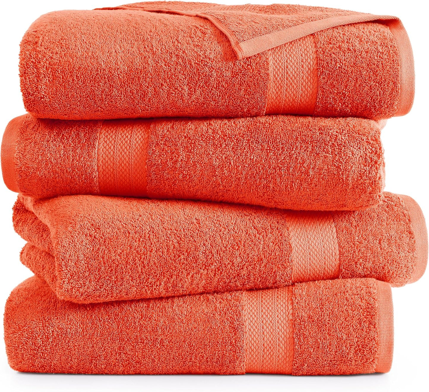 LANE LINEN 100% Cotton 4 Pack Bath Towels (28"x54") - Ring Spun Mercerized Cotton Towels Set for Bathroom - Quick Dry, Soft & Absorbent Large Bath Towel Set - Used for Salon, Spa & Hotel - Tiger Lily