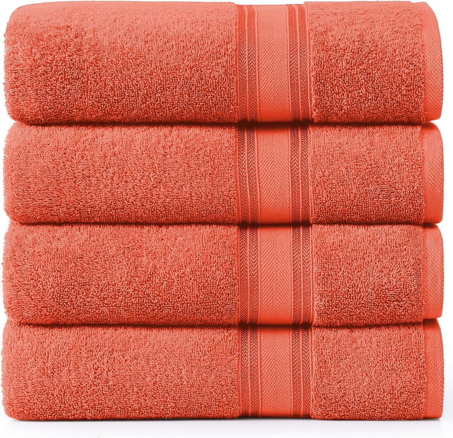 LANE LINEN 100% Cotton Zero Twist, Bath Towels (30"x60") - 4 Pieces - Large Towels for Bathroom - Quick Drying, Soft & Absorbent Large Shower Towel Set - Used in Gym, Hotel, Spa, Home - Living Coral