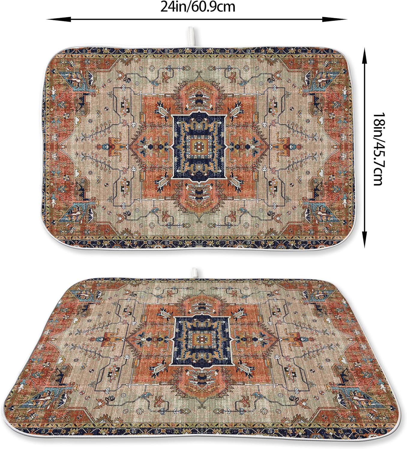 Aztec Dish Drying Mat for Kitchen Counter, 18x24 Inch Vintage Boho Style Absorbent Dish Drying Pad Heat Resistant Mat Coffee Bar Mat Dish Drainer Rack Mat