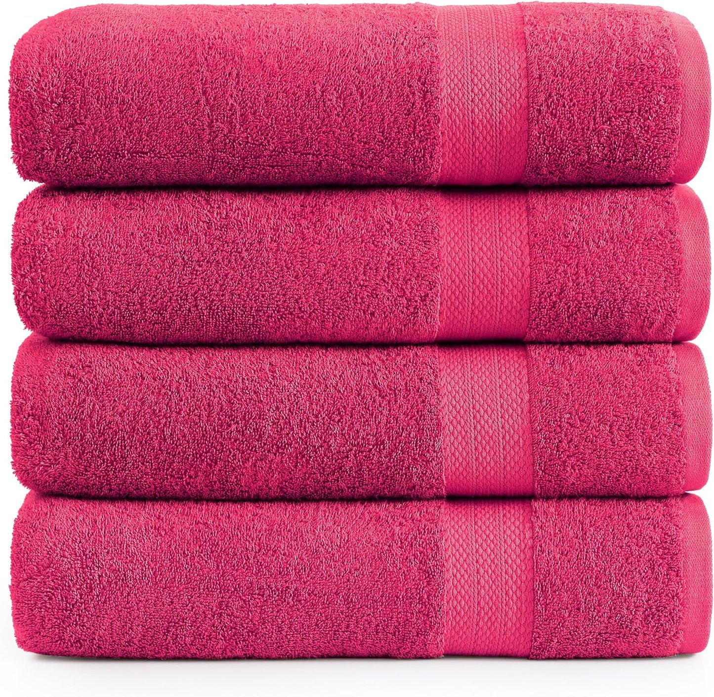 LANE LINEN 100% Cotton Large Bath Towels Set of 4 (28"x54") - Ring Spun Mercerized Cotton Bathroom Towel 4 Pack - Quick Dry, Soft & Absorbent Large Towels Set - Dorm Essentials for Girls - Fuchsia