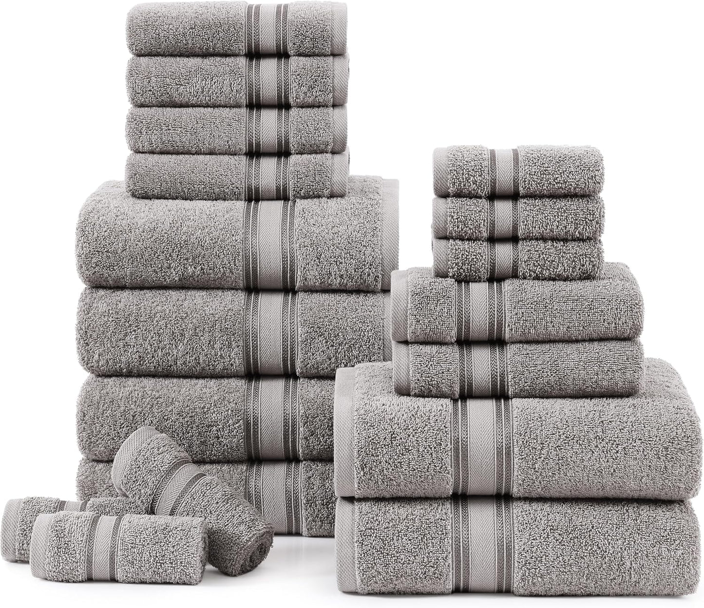 LANE LINEN 100% Cotton 18 Piece Bath Towel Set - Zero Twist, Quick Dry, Super Soft & Highly Absorbent - 6 Bath, 6 Washcloths, 6 Hand Towels for Bathroom - Hotel Quality Bathroom Towel Set - Grey