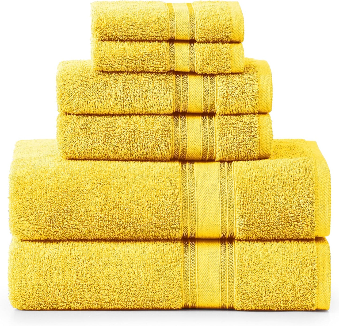 LANE LINEN Luxury 6-Piece Bath Towel Set - 100% Cotton, Zero Twist, Super Soft & Extra Absorbent - Includes 2 Bath Towels, 2 Hand Towels, 2 Washcloths - Mimosa
