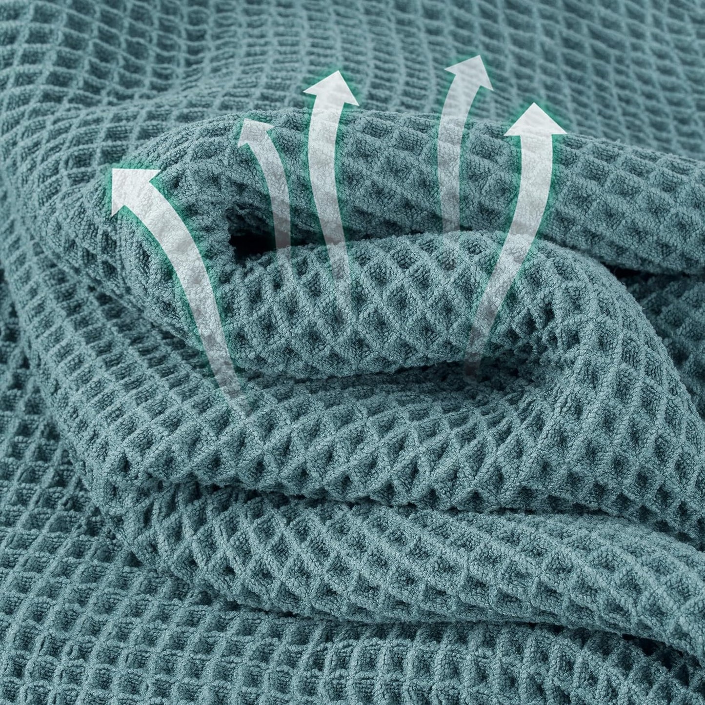 New Microfiber Waffle Bath Towels, 2 Pieces, Oversized, Soft, Absorbent, Fast Drying, Lint Free (Green)