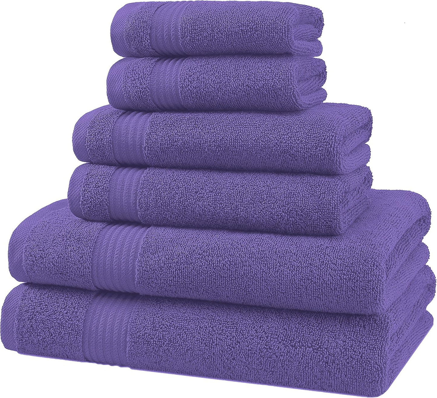 American Veteran Towel, 6 Piece Towel Set for Bathroom, 100% Cotton Turkish Bathroom Towels, 2 Bath Towels 2 Hand Towels 2 Washcloths, Purple