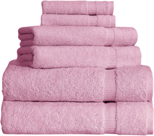SALBAKOS 100% Turkish Cotton 6-Piece Towel Set | Heirloom Quality Hotel & Spa Collection | Ultra Soft, Super Absorbent 2 Washcloth, 2 Hand, 2 Bath Towel Sets | Made in Turkey (Rose, 6 Piece Towel Set)