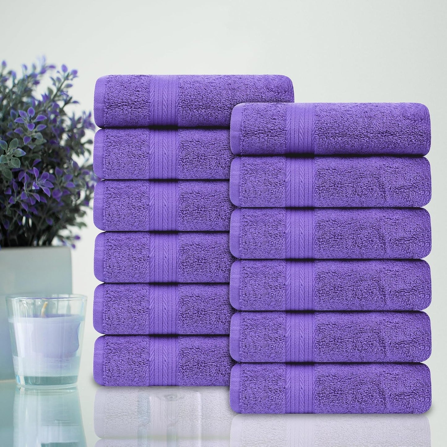 Ample Decor Hand Towel 18 X 28 Inch Pack of 12 600 GSM 100% Cotton, Oeko Tex Certified Soft Absorbent Thick Durable Premium Quality, for Hotel, Bathroom, Spa, Gym - Machine Washable - Purple