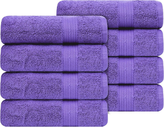 Ample Decor Hand Towel 18 X 28 Inch Pack of 8 600 GSM 100% Cotton, Soft Absorbent Thick Durable Premium Quality, for Hotel, Bathroom, Spa, Daily Use, Gym - Machine Washable - Purple