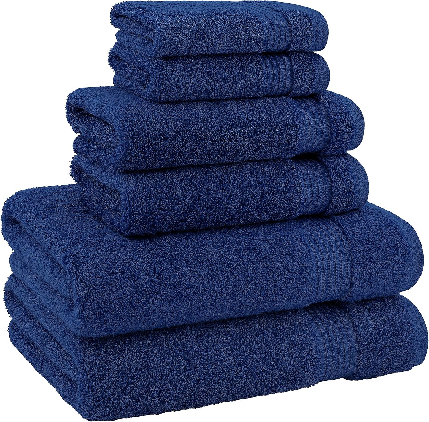 American Veteran 100% Cotton Turkish 6 Piece Luxury Towel Set - 2 Bath, 2 Hand, 2 Washcloths in Navy Blue