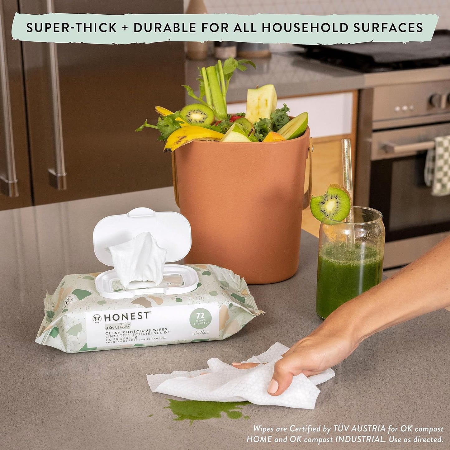 The Honest Company Clean Conscious Multi-Use Wipes | Hypoallergenic + Unscented for Sensitive Skin | Over 99% Water, Compostable, Plant Based, Baby Wipes | Balance Blues, 576 Count