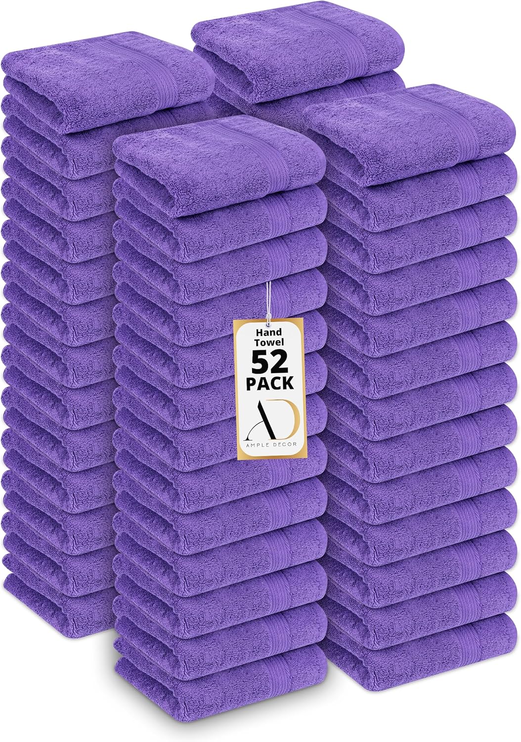 Ample Decor Hand Towel 18 X 28 Inch Pack of 52 600 GSM 100% Cotton, Soft Absorbent Thick Durable Premium Quality, for Hotel, Bathroom, Spa, Daily Use, Gym - Machine Washable - Purple