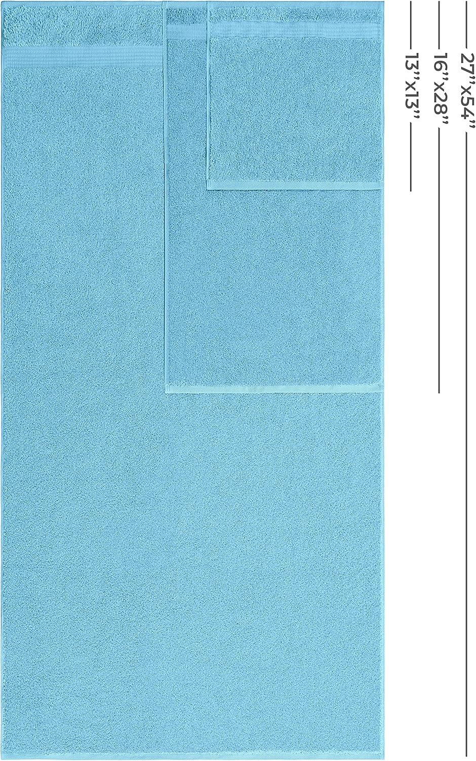 American Veteran Towel, 100% Cotton Turkish 6 Piece Towel Set Luxury Towels Set of 6 for Bathroom Essentials, 2 Bath Towels 2 Hand Towels 2 Washcloths, Sky Blue