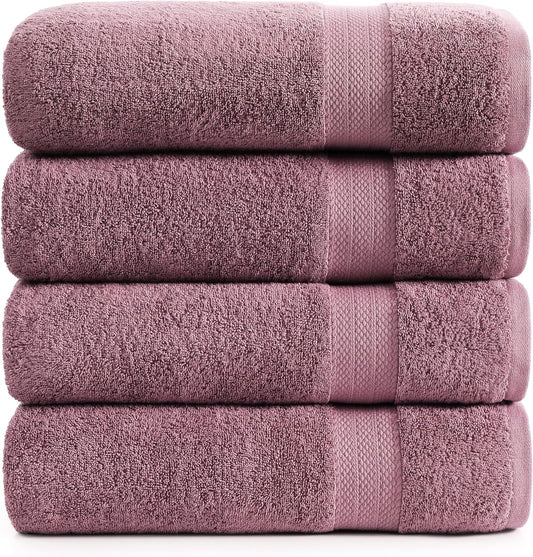 LANE LINEN 100% Cotton Bath Sheets 4 Pack (35"x66") - Ring Spun Cotton Extra Large Bath Towels Set - Quick Dry, Soft & Absorbent Oversized Towel Set - Holds Well After Multiple Washes - Wishful Mauve
